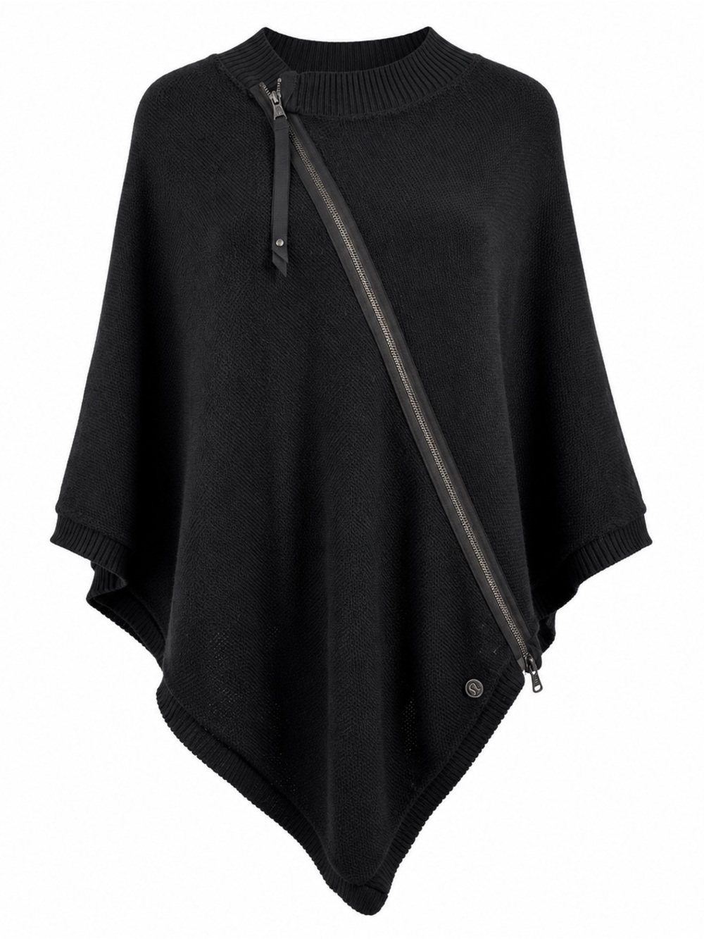 Lululemon 100% Merino Wool Asymmetrical Zip Poncho Cape O/S Black